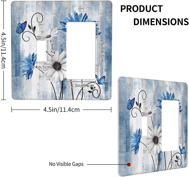 Sghxwp Rustic Teal Blue Daisy Floral 2 Gang Single Toggle Rocker Combination Light Switch Covers Wall Plate Cover Electrical Faceplate Decorative Switchplate for Country Bathroom Bedroom Kitchen Decor - Image 4